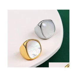 Band Rings Sier Ring For Women Trend Elegant Creative Vintage Geometric White Shell Party Jewellery Birthday Gifts Drop Delivery Dhhf2