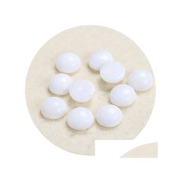 Loose Gemstones 4/6/8/1012/14Mm Gemstone Cabochons Natural Synthetic Stone Beads White Jade For Earring Necklace Bracelet Drop Deliv Dhww8