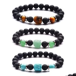 Beaded Yoga Chakra Natural Stone Buddha Beads Strand Bracelet Tiger Eye Amethyst Crystal Lava Rock Oil Diffuser Bracelets For Women Dhxyl