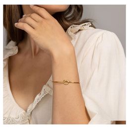 Cuff Rose Gold Colour Twist Knot Love Cuff Bracelet For Women Simple Adjustable Size Open Wire Bangle Trendy Female Jewellery Drop Deli Dhuv5