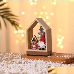 Christmas Decorations Christmas Decorations Santa Claus Wooden Ornaments Decoration Gift Luminous Cabin Forest 2022 Year Decor Table Dhz1X