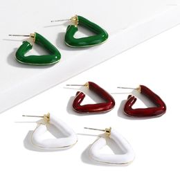Hoop Earrings AENSOA Trendy White Green Enamel For Women Geometric Triangle Gold Colour Metal Korean Fashion Jewellery