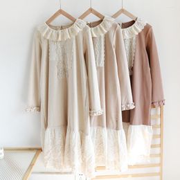 Casual Dresses Spring Autumn Women Japanese Style Sweet Mori Kei Flower Embroidery Ruffle Neck Loose Lacy Patchwork Cotton Pullover