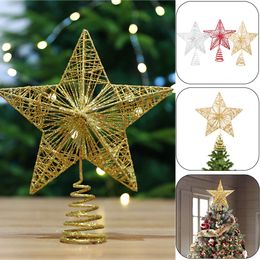 Christmas Decorations Gold Glitter Tree Top Iron Star Topper For Home Navidad Ornaments Year Decor Natal Noel 221123