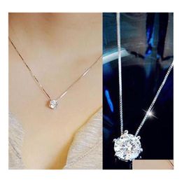 Pendant Necklaces Women Fashion Simple Choker Crystal Pendants Necklace Shine Rhinestone Sier Colour Chain Jewellery Wholesale Drop Del Dhd5X