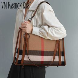 designer bag VM FASHION KISS Canvas Bags Cowhide 2022 European And American Fashion Trend Women Large-capacity Casual Striped Shoulder Bag