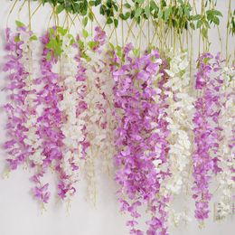 Decorative Flowers 12PCS Artificial Wisteria Flower Vine Romantic Wedding Garland Arch Decor Home Garden Wall Hanging El Party Backdrop