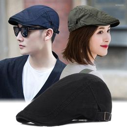 Berets Beret Hat Men's Spring And Autumn Cotton Women's Solid Color Cap With A Simple Retro Twill Forward Shop Assistant 2022