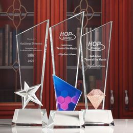 Obiekty dekoracyjne figurki kryształowe trofeum niestandardowe kolorowe druk jako nagroda nagroda dostawa filmu sportowego w imieniu Crystal Home Decoration 221124