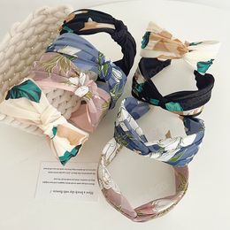 Centre Knot Turban Hairbands Cross Knotted Hair Hoop Hair Accessories Wide Side Flower Print Headband Floral Cloth Head Hoops