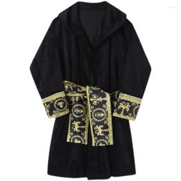 Women's Sleepwear Korean Japanees Velvet High-end Personality Wearing Windbreaker Mid Length Men Coat Black White Silk Robe