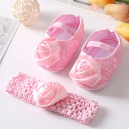 First Walkers born Baby Shoes Baptism White Bowknot Girl Lace Headband Set Toddler Prewalker Cute Soft for 018M Kids 221124