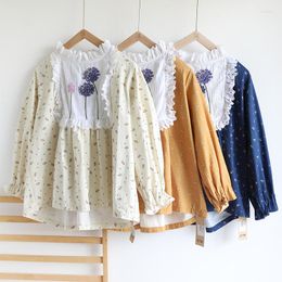 Women's Blouses Spring Autumn Women All-match Japanese Style Mori Kei Girls Flower Embroidery Frilly Loose Comfortable Cotton Shirts/Blouses