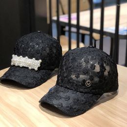 Ball Caps 202207-LLT Black Lace Flower Pearl Ribbon M Letter Lady Leisure Baseball Hat Men Women Visors Cap