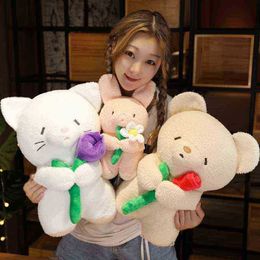 Soft Cute 152540Cm Cats Cuddle Beautiful Teddy Bear Rabbit Company Flowers Plush Stuffed Animals Toys ldren Christmas Gift J220729