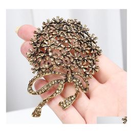 Pins Brooches Big Vintage Color Flower Brooches Women Alloy Crystal Weddings Banquet Party Brooch Pins Gifts Drop Delivery Jewelry Dhdke