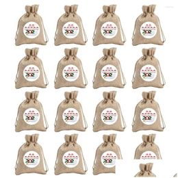 Christmas Decorations Christmas Decorations 16Pcs/Set Linen Holiday Party Dstring Gift Bags Candy Pouch With Sticker Diy Festival Mt Dhdav