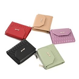 DHL50pcs Wallets Women PU Three Foldable Bow Decorations Short Cross Flap Cover Credit Card Holder