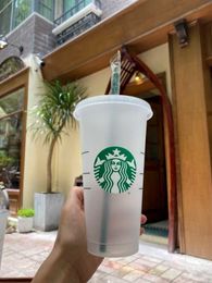 Starbucks 24oz/710ml Mugs Environmental Protection Straw With Cover High-Value Student Classic Milk Tea Cold Water Large Capacity Cups 4IQS