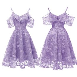 Women Lace Sling Dress Retro Floral Swing Sexy V-Neck Women's A-Line Skirt
