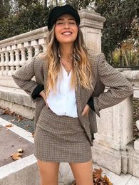 Two Piece Dres Plaid Autumn 2 Set Blazer High Waist Skirt Office Lady Jacket Suits Sold Separately Women s Costumes 221124