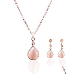 Pendant Necklaces Peacock Dropshaped Opal Set 2 Piece Fashion Jewelry Necklace Earrings Wedding Party Accessories Drop Delivery Neck Dh9D1