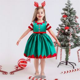 Abito natalizio per ragazza Cartoon Print Princess Dress Bambini Bowknot Party Abiti casual