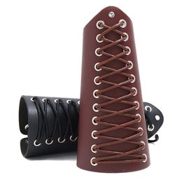 Punk Faux Leather Armor Wristband Arm Guards LARP Accessories Wide Bracelet Arm Armor Cuff for Men Women Black Brown