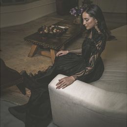 Saudi Arabia Black Evening Dress Long Sleeve Luxury Dubai Party Gowns Elegant Women Formal Prom Dresses