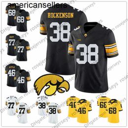 NCAA Iowa Hawkeyes 38 TJ Hockenson 68 Brandon Scherff 77 Riley Reiff 94 Adrian Clayborn 99 Andre Tippett Black White Yellow Football Jersey