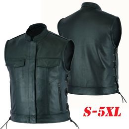 Mens Jackets Men Side Lace Denim Style Biker Motorcycle Leather Vest Gun Pockets 221124