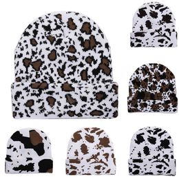 Fashion Winter Women Warm Skull Hat Cute Cow Leopard Print Student Unisex Knitted Beanie Cap Bonnet Gorras Hip Hop Cap