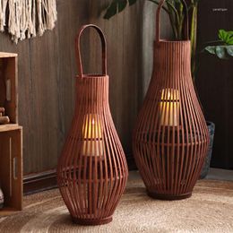 Candle Holders Wood Vintage Lantern Hanging Retro Design Luxury High Lamp Aesthetic Ozdoby Do Pokoju Room Decor