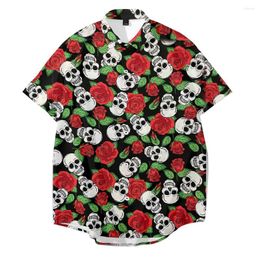 Men's Casual Shirts Flower Rose Skull 3D Print Beach Hawaiian 2022 Summer Shirt Short Sleeve Streetwear Oversized Camisa Social Chemise