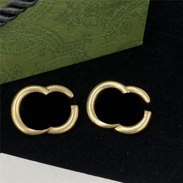 Vintage Golden Large Earrings Charm Double Letters Studs Women Embossed Stamp Ear Hoops With Box