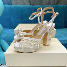 Scarpe col tacco alto in cristallo scarpe da sposa fascia alta Cenerentola sposa strass perla moda donna taglia grande taglia piccola 35-40