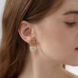 Dangle Earrings French Fashion Design Three-Zircon Love High-End Heart-Shaped Light Niche Retro Wild Jewelry Gift