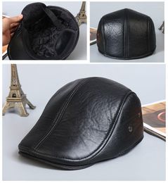 Berets 2022 Autumn And Winter First Layer Cowhide Men's Hat Leather Ear Protection Beret Sheepskin Outdoor Forward Cotton