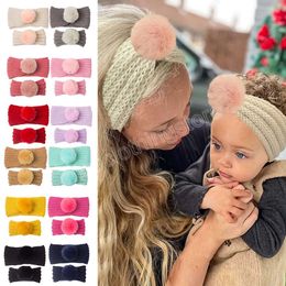 Baby Mother Head Bands Big Pompon Elastic Headband Soft Turban Ear Warmer Knit Elastic Hair Band Accessories Christmas Decor