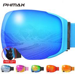 Ski Goggles PHMAX Magnetic Snow Glasses Windproof board mobile Sport board 221124