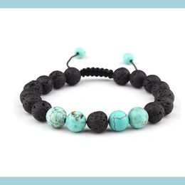 Charm Bracelets 8Mm Beaded Lava Rock Diffusion Bracelet Ladies Mens Braided Rope Natural Birthday Valentines Day Gift Drop D Dhgarden Dh39P