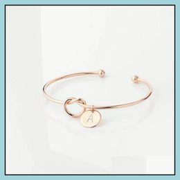 Charm Bracelets 10Pc/Set Fashion Initial Letter Knot Bangle Bracelet For Women Girl Sier/ Gold/ Rose Gold Colour Drop Deliver Dhgarden Dhpnt