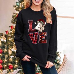 Women's Hoodies Sweatshirts Christmas Cow Casual Sweatshirt Fashion Letter Printed Women Clothing Autumn Winter Tops Pullover Streetwear 221124