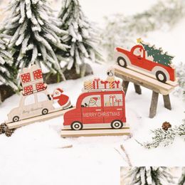 Christmas Decorations Christmas Decorations 1Pc Wooden Car Pendant Painted Xmas Tree Ornaments Festival Party Favours Kids Toys Year Dhb0Q