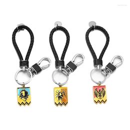 Keychains Game Enamel Fire Emblem Keychain Figure Logo Tags Metal Pendant Braided Leather Keyrings Bag Car Key Holder Men Jewellery Llaveros