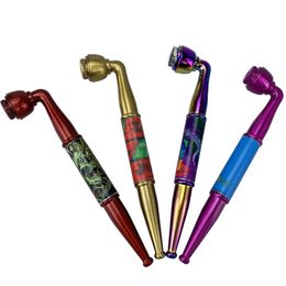 Long Colorful Pipes More Pattern Dry Herb Tobacco Cover Cap Filter Tube Portable Metal Alloy Removable Handpipes Hand Smoking Cigarette Holder DHL