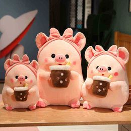 1Pc 304060Cm Kawaii Cartoon Piggy Plush Toys Stuffed Soft Animal Pig Farm Bubble Cup Pillow Dolls Fantastic Gift For Baby J220729