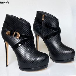 Rontic High Level Women Winter Platform Ankle Boots Unisex Stiletto Heels Round Toe Elegant Black Night Club Shoes US Size 5-20