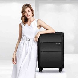 Hanke Softside Checking In Luggage Business Travel Suitcase Carry On Expandable Design Black Fabric H J220707
