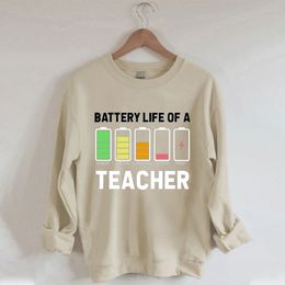 Women's Hoodies Sweatshirts Battery Teacher Low Energy Crew Neck Long Sleeve Sweatshirt 221124